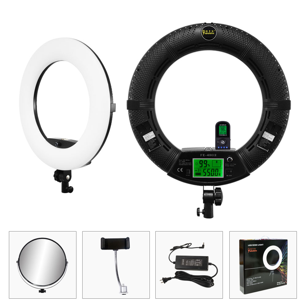 96W Yidoblo FE 480II Dimmable Bi color Ring Light 480 LED Video Continue Lamp LCD Video